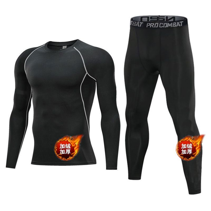 Compression Long Pant - Herensportpak met fleecevoering, thermisch, lange mouwen,